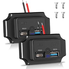 2PCS 12V RV USB Outlet with Touch Switch & Braille, 48W Dual PD3.0 Type-C & Quick Charge QC3.0 USB-A Port Panel Mount, Car USB Socket Charger Adapter for RV Marine Boat Bus ATV Motorcycle Truck Cart