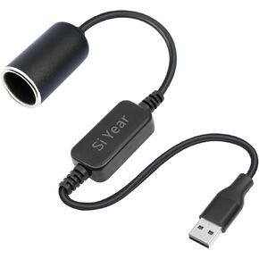 SiYear USB A Male to 12V 18W Cigarette Lighter Socket Adapter Power Cable for Driving Recorder, Radar Detector, GPS, Dash Cam, Car Led Light Strips etc (0.3m/1FT)