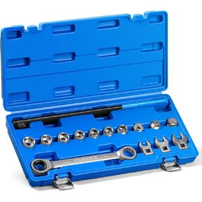 Ratcheting Serpentine Belt Tool Set 15PCS,Socket Adapters, 6-Point Sockets, and Crowfoot Wrenches,Serpentine Belt Removal Installation Tensioner Kit with Reversible Ratcheting Wrench