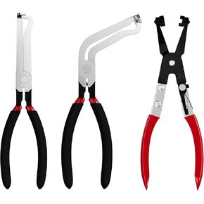 3-Piece Automotive Disconnect Pliers Set – Straight & 60° Angled Electrical Connector Pliers + Heavy-Duty Hose Clamp Plier for Mass Air Flow Sensors, Fuel Injectors & Ignition Coils