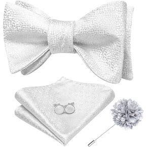 Hi-Tie Mens Bowties Selftied Telfties طية صاخب طية مجموعة الحرير الصلبة روابط القوس الرسمية الجيب مجموعات أزرار أكمام مربعة