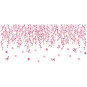 Pink Flower and Butterfly Large Wall Decal for Kid Peel-and-Stick, Easy to Apply Decorative Vinyl Removable Wall Stickers for Nursery Bedroom and Living Room Décor Girls Boys Toddlers