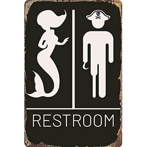 Nautical Restroom Sign - Pirate and Mermaid Themed Decor for Beach and Ocean Inspired Bathrooms | Funny Bathroom Sign, 12" * 8" (515)