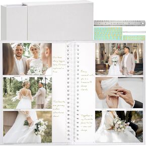 Vienrose Photo Album Linen Cover 4x6 with Writing Areas 300 Pockets Picture Albums Photos Book with Slipcase Metal Stickers Tweezers Ruler for Wedding Family Baby Anniversary Travel Graduction Green