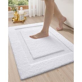 Lumi Ultra Soft Batch Brug غير زلة مع دعم مطاطي ، وامتصاص الحمام القابل للغسل جاف سريع ، سجادة فخم الألياف الدقيقة الممتازة لأحواض الاستحمام وأرضية دش ، أبيض ، 17 × 30