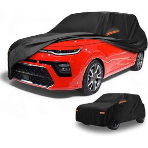 Car Cover Waterproof All Weather Sun Rain Protection Full Exterior Cover for Kia Soul Black with Left Side Zippers