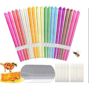 20 Pcs Earwax Removal Kit Available in 10 Color and Fragrances, Includes Cotton Swabs, Candle Drip Protector, Beeswax