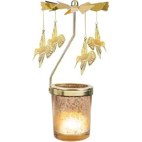 Cute Hummingbird Rotary Candle Holder Spinning, Gold Metal Tea Light Candle Carousel Spinner for Women Gift Living Room Bedroom Home Decor