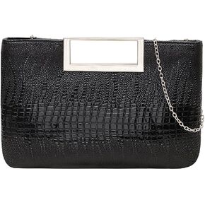 Entchin Clutch Purses for Women, Crocodile Pattern Vegan Leather Handbag, Detachable Chain Strap Crossbody Shoulder Bag