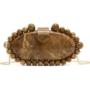 Clutch Bag for Women Oval Beads Purse Wedding Prom Party Marble Texture Acrylic Evening Bag Shoulder Crossbody Bag