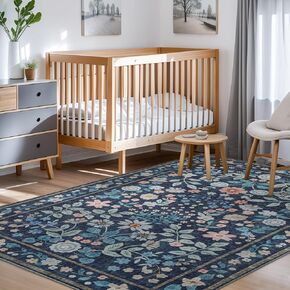 YIHOUSE Floral Pink 5x7 Washable Living Room Area Rug, Non Slip Boho Soft Bedroom Rug, Ultra Thin Colorful Flower Throw Carpet for Nursery Kids Room Playroom Girls Room Pink,5'x7'
