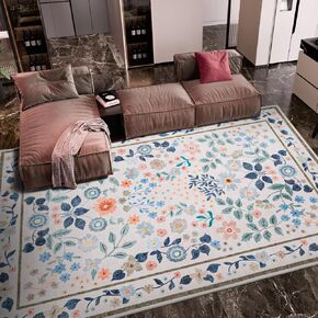 YIHOUSE Floral Pink 5x7 Washable Living Room Area Rug, Non Slip Boho Soft Bedroom Rug, Ultra Thin Colorful Flower Throw Carpet for Nursery Kids Room Playroom Girls Room Pink,5'x7' in Kuwait