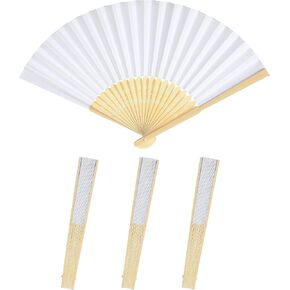 Lusofie 4 Pcs Hand Fan Bulk White Paper Fans Handheld Blanks Folding Hand Fans ForFor Wedding, Dancing, Party Favors DIY Decorative，Sublimation Clack Fan