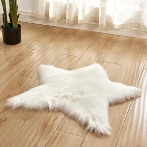 Black 24" Star Shaped Solid Shaggy Throw Rug Fluffy Faux Wool Plush Carpet Kids Bedroom Cushion Decor Christmas Girls Gift Mat