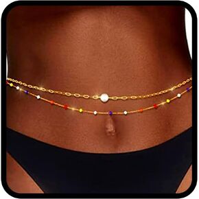 Tgirls Gold Layered Waist Beads Chain Colorful Beaded Belly Chains Boho Body Chain Summer Beach Body Jewelry for Women