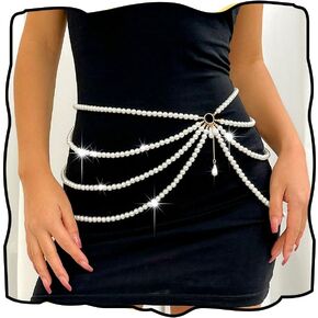 CanB Pearl Waist Chain Layered Waist Body Chains Bikini Belly Chain Summer Beach Rave Party Body Accessories Waist Jewelry for Women and Girls