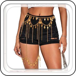Asooll Boho Tassels Waist Chain Gold Sequin Thigh Chains Party Club Dance Body Accessories for Women and Girls