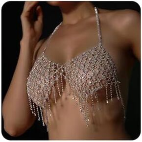 Wiwpar Boho Crystal Mesh Body Body Chain سلسلة صدر مثيرة لا حديد الراين الحجرية.