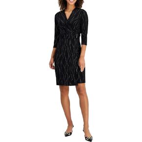 Kasper Women's 3q SLV Wrap Dress W/Wb & Bar Trim