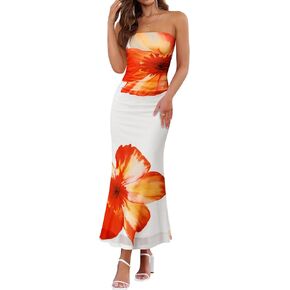 Zesica Womens Boho Floral Britless Maxi Dress 2025 Summer Off Houtter Bodycon Beach Party Long