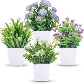 Der Rose 2 Pack Fake Plants Mini Artificial Faux Plants with Flowers for Home Office Table Room Farmhouse Decor Indoor