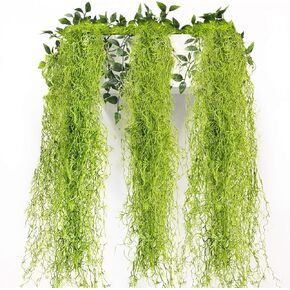 Faux Spanish Moss - Artificial Hanging Moss Bulk for Plants 3PCS Fake Plastic Spanish Dried Hanging Vine Moss Decor Spanish Moss Air Plant Wall Hanging for Potted Plants Crafts Green Vines