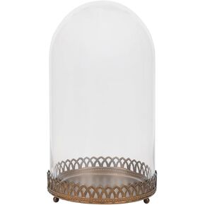 10" Tall Glass Dome with Metal Base in Antique Bronze for Terrarium, Plants, Trinkets, Cakes, Figurines, LED Light String, Candle. Cloche Glass Dome, Bell Jar Display Case, Mantle Place (1, 5.5"x10")