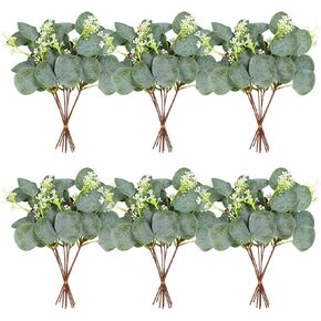40 Pcs Artificial Eucalyptus Stem, Fake Silver Dollar Eucalyptus Leaves Stems Bulk Real Touch Faux Leaf Branches for DIY Bouquets Floral Arrangement Wedding Home Decor