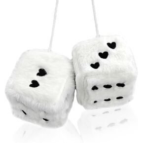 Pair 3" Colorful Heart Embroidered Fuzzy Plush Dice, Soft Plush Car Decoration Hanging Ornaments, Couple Car Decorative Vintage Accessories for Rearview Mirror Decorations(Pink Rose Red Dots)