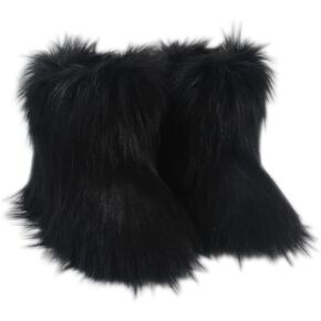 Gegefur Girls Boys Kids Faux Fur Boots Furry Fuzzy Fluffy Warm Winter Snow Boots Flat Shoes Outdoor in Saudi Arabia