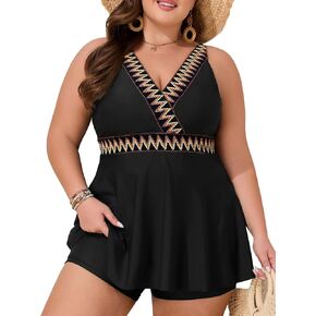 Summer Mae Plus Size Swimsuits for Women Two Piece Bathing Suit with Shorts Flowy Swim Dress Colorblock Tankini Swimwear