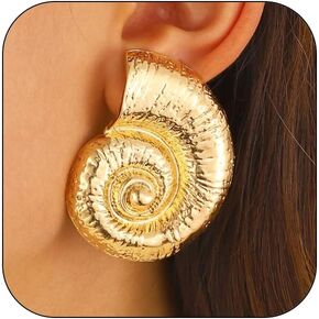 Boho Gold Conch Shell Statement Earrings for Women Trendy, Charm Large Conch Seashell Swirl Drop Studs Earring Round Holiday Beach Jewelry Gift 2025
