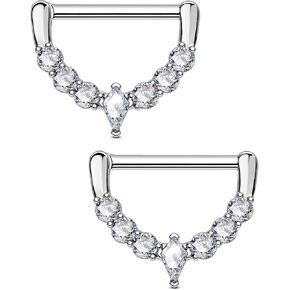 OUFER 2PCS 14G Nipple Piercing Jewelry, 316l Surgical Steel Nipple Rings for Women Men, Clear CZ Hinged Segment Clicker Rings Hoops- Silver