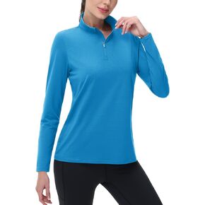 MAGCOMSEN Women's 1/4 Zip Long Sleeve Rash Guard Shirts UPF 50 Quarter Zip Pullover Quick Dry Hiking Workout Tops