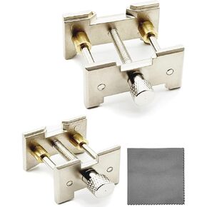 2 Sizes Extensible and Reversible Metal Watch Movement Holder Clamp, Wristwatch Case Vice Clamp, 3 in 1 Watch Repair Tool Kit with 18cm Watch Cleaning Cloth for Watchmakers