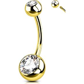 OUFER 316L Surgical Steel Belly Button Rings for Women Men, 14G 10MM Long Belly Piercing Jewelry Barbells, Silver/Gold Navel Piercing Jewelry-10/12/14/16MM