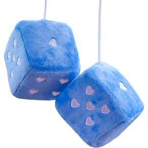 Pair of Fuzzy Plush Dice for Rearview Mirror, 3" Retro Square Heart-Shape Decoration for Hanging Accessories, Car Decorations for Women (Angel+Devil)