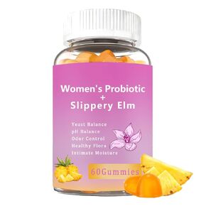 Her Juicy Feminine Probiotics Gummies, Women's Probiotic+Slippery Elm, 2 in 1 Gummies, Pineapple Probiotics for Women (60 Gummies)