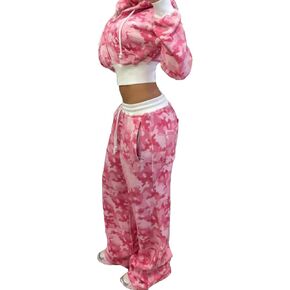 LETSVDO Women's 2 Piece Outfits Sweatsuit Camo Zip Up Crop Hoodie Sweatshirt Y2k Wide Leg Camouflage Sweatpants Set