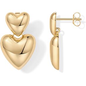 PAVOI 14K Gold Plated Sterling Silver Posts Chunky Heart Statement Earrings for Women | Love Friendship Puffy Heart Teardrop Dangle & Stud Earrings