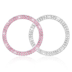 Bling Diamond Car Engine Start Stop Decoration Ring 2 Pcs Rhinestones Crystal Ring for Car Buttons & Knobs Key Ignition Starter Bling Car Interior Accessory Button Cover & Sticker - Pink & Silver