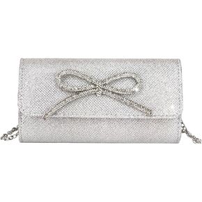 Women's Rhinestone Bow Satin Handbag Evening Clutch Envelope Purses with Chain Strap
