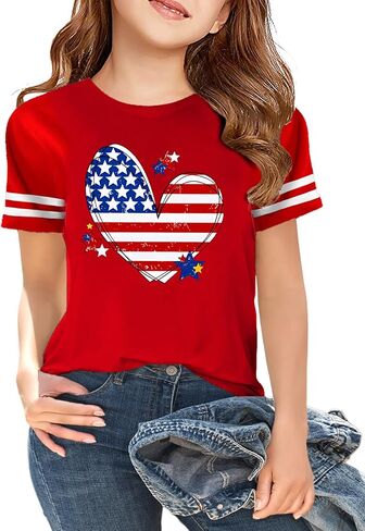 Girls 4th of July Shirt Kids USA Shirts American Flag Tshirt Girls Boys Patriotic T Shirt Independence Day Tee Tops in Kuwait