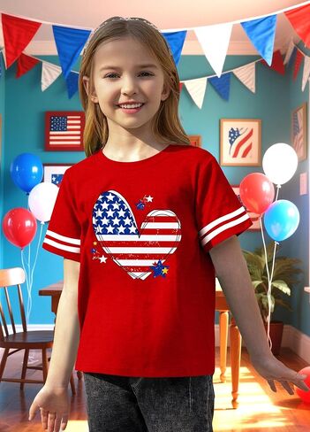 Girls 4th of July Shirt Kids USA Shirts American Flag Tshirt Girls Boys Patriotic T Shirt Independence Day Tee Tops in Kuwait
