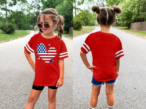 Girls 4th of July Shirt Kids USA Shirts American Flag Tshirt Girls Boys Patriotic T Shirt Independence Day Tee Tops in Kuwait