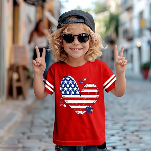 Girls 4th of July Shirt Kids USA Shirts American Flag Tshirt Girls Boys Patriotic T Shirt Independence Day Tee Tops in Kuwait