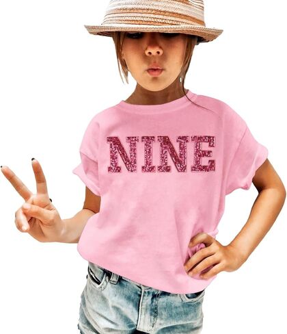 Birthday Girl Shirt 6th 7th 8th 9th Girls Birthday Tshirt Kids Bday Party Outfit Sequin Glitter Embroidery Tee Tops in Saudi Arabia