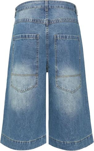 Men's Non-Stretch Loose Fit Wide-Leg Super Baggy Extra Long Denim Shorts Jorts-17 Inseam Below Knee in Kuwait