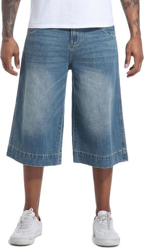 Men's Non-Stretch Loose Fit Wide-Leg Super Baggy Extra Long Denim Shorts Jorts-17 Inseam Below Knee in Kuwait