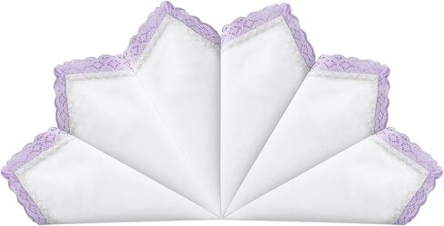 HOULIFE Ladies Handkerchiefs with Lace, Soft Cotton White Handkerchiefs with Lace Edge for Women Female Embroidery in Saudi Arabia